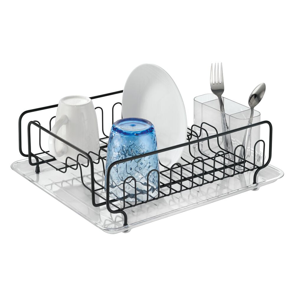 Dish Drainer Rack Clear/Matte Black Metal SS