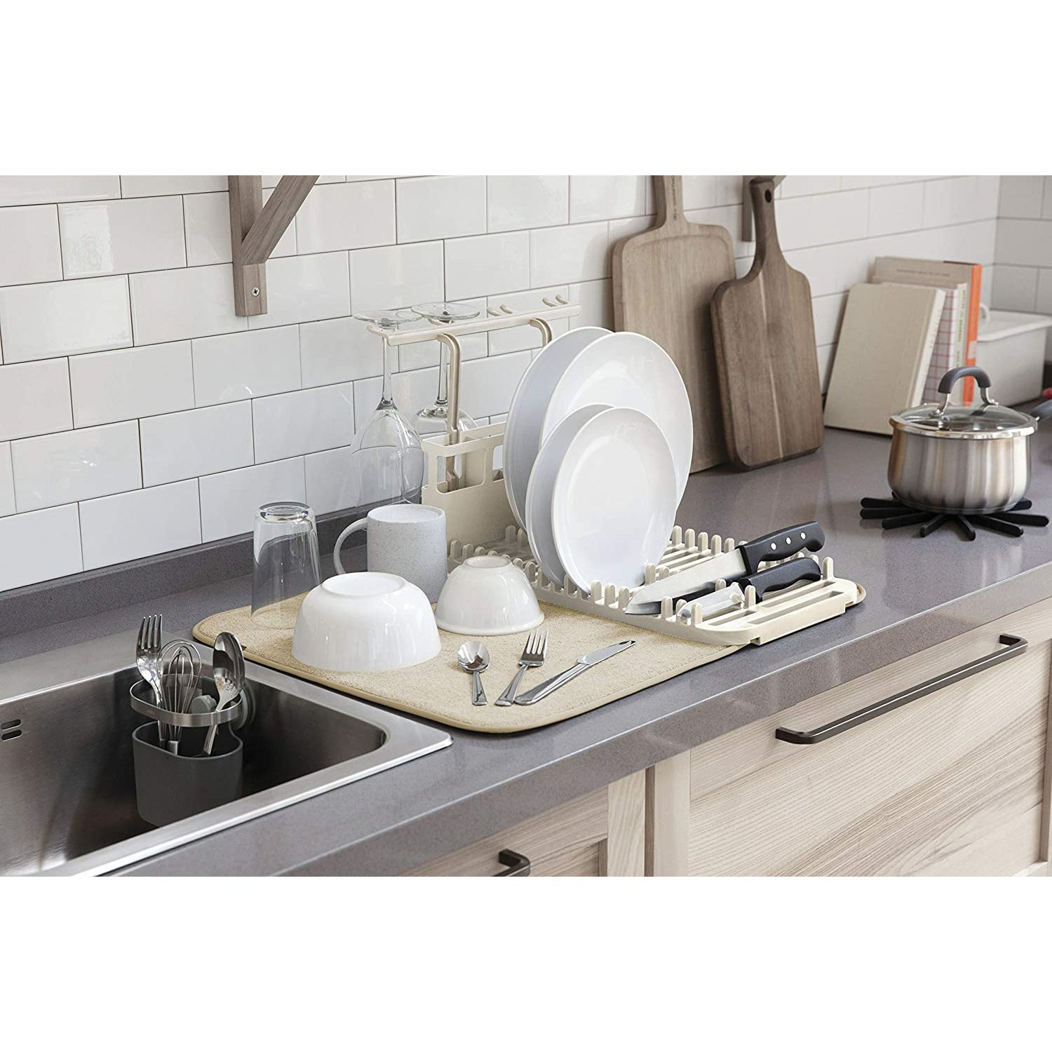 UDRY DISHRACK W / DRY MAT & steamware holder- linen