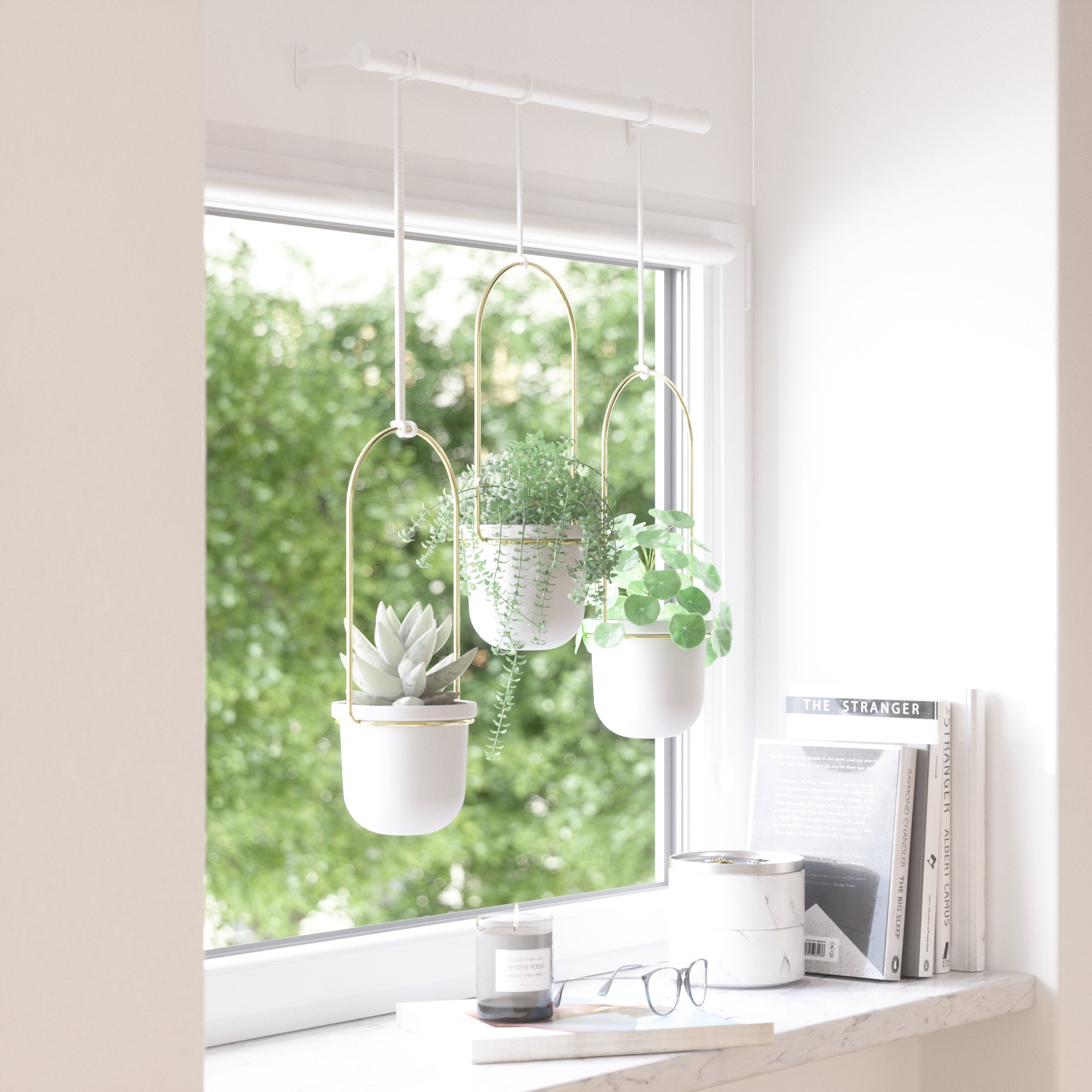 Triflora Hanging Planter System White/Brass