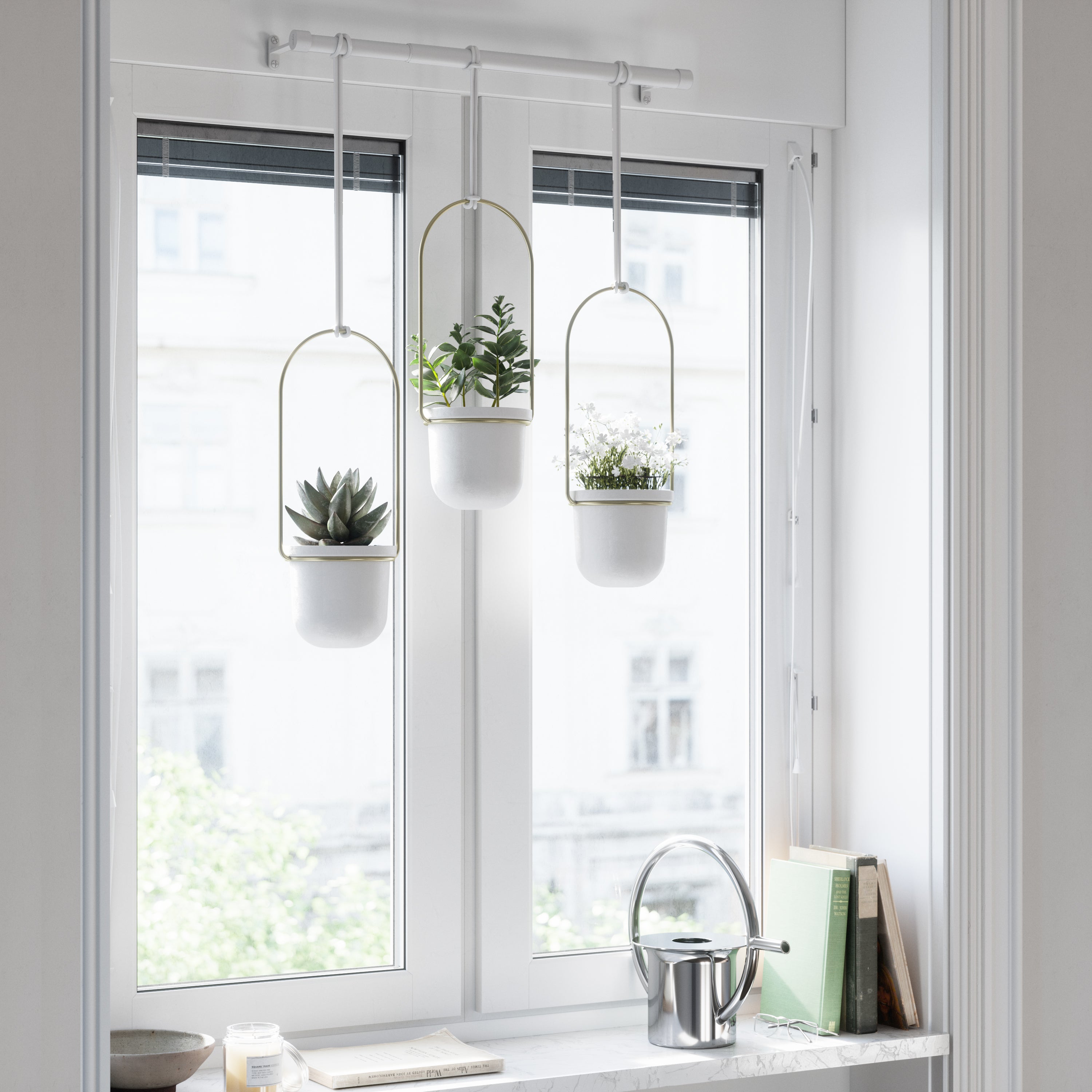 Triflora Hanging Planter System White/Brass