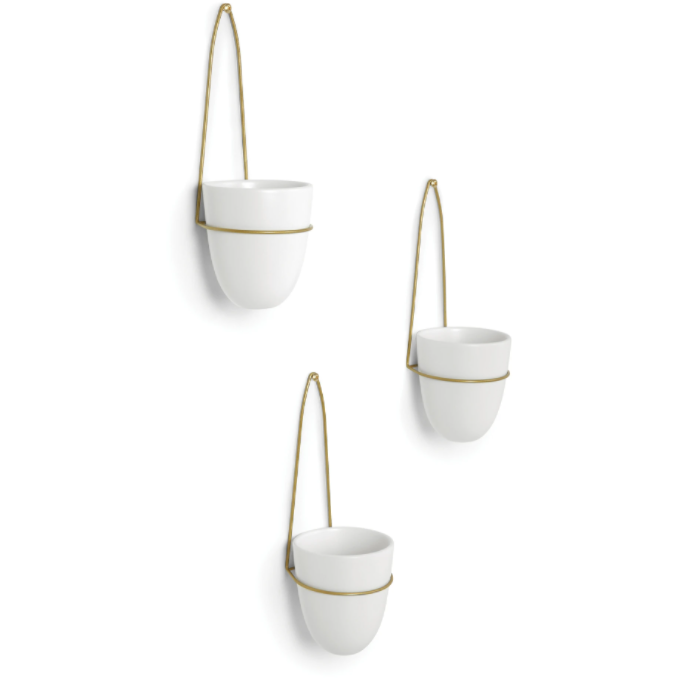 TRIA SET OF 3 PLANTER WHITE / BRASS