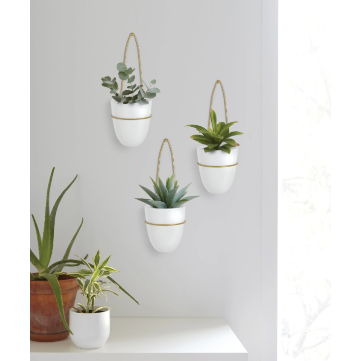 TRIA SET OF 3 PLANTER WHITE / BRASS