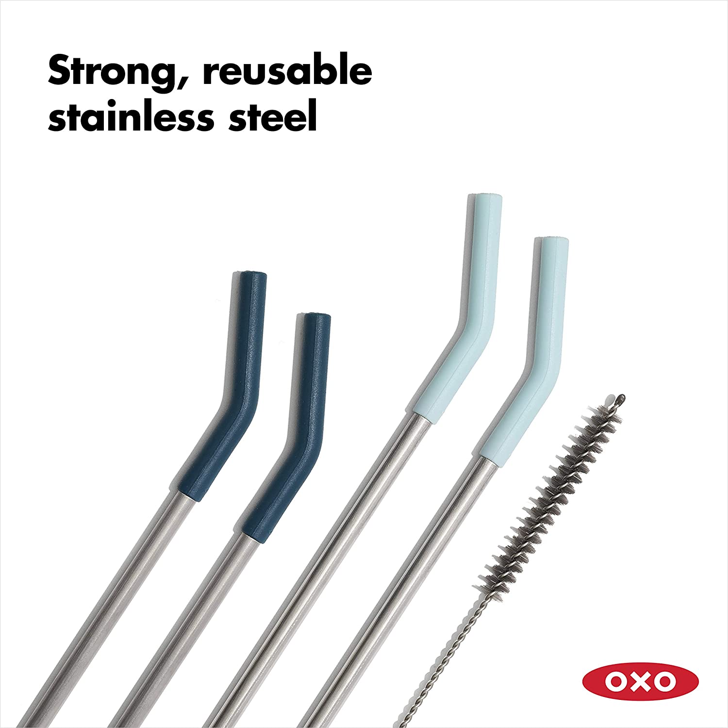 OXO GG 5 PIECE REUSABLE STRAW AND BRUSH SET - STORM/MIST