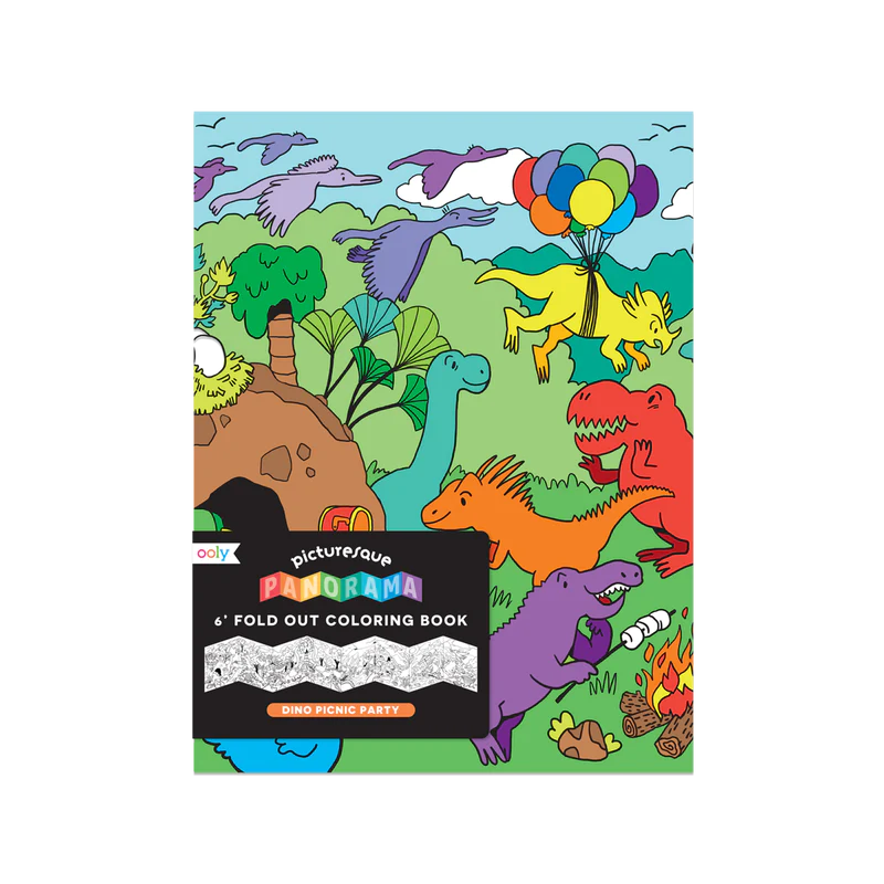 Picturesque panorama coloring book - dino picnic party