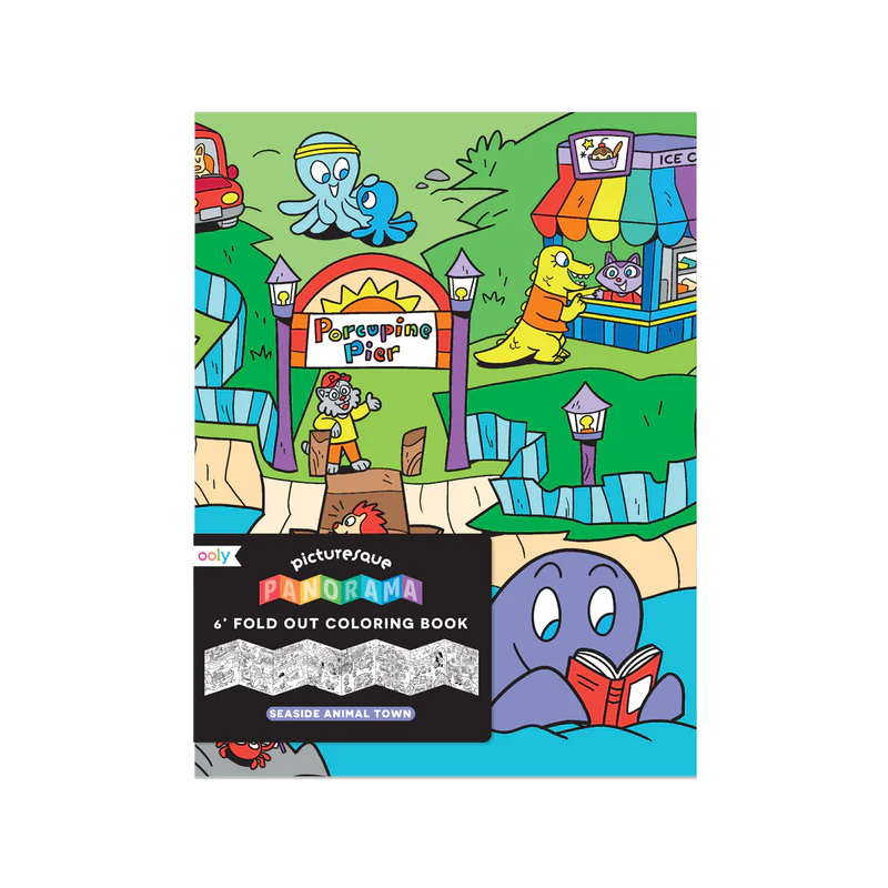 Picturesque panorama coloring book - seaside animal town