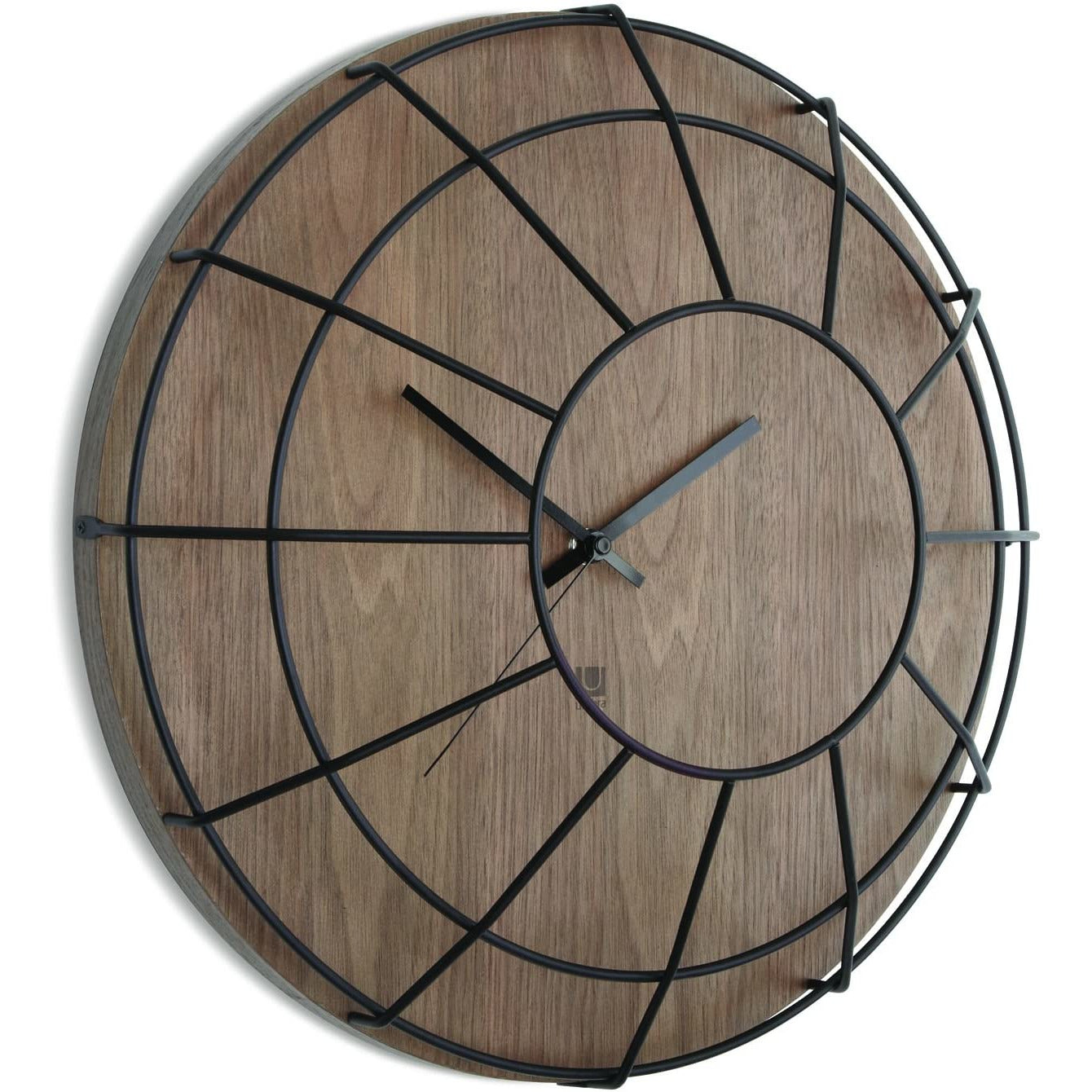 Cage Wall Clock Walnut/Black 16.25"