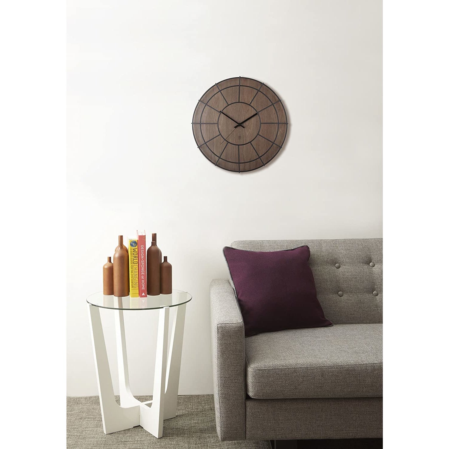 Cage Wall Clock Walnut/Black 16.25"