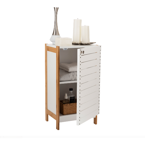 2 Shelf Bamboo Floor Cabinet in White