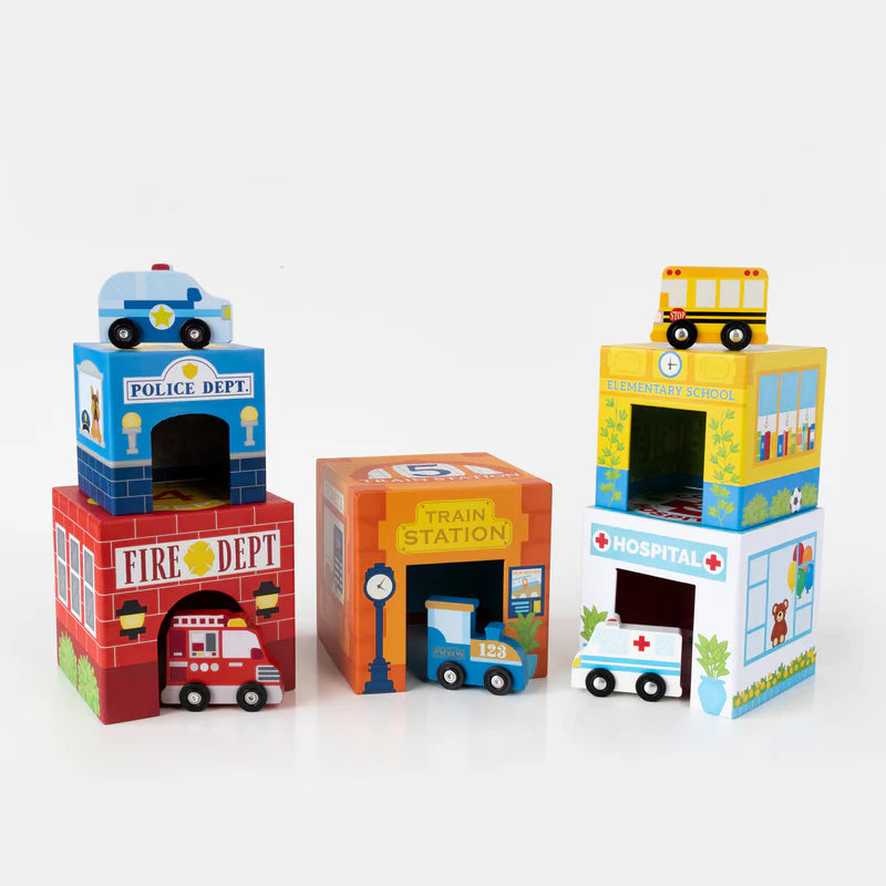 stackables nested cardboard toys and cars set - busy city