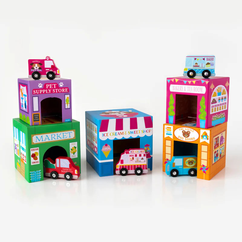 stackables nested cardboard toys and cars set - rainbow town