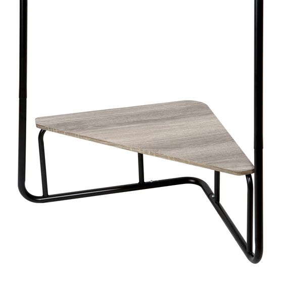Corner Garment Rack, Matte Black with Wood Grain Laminate Top