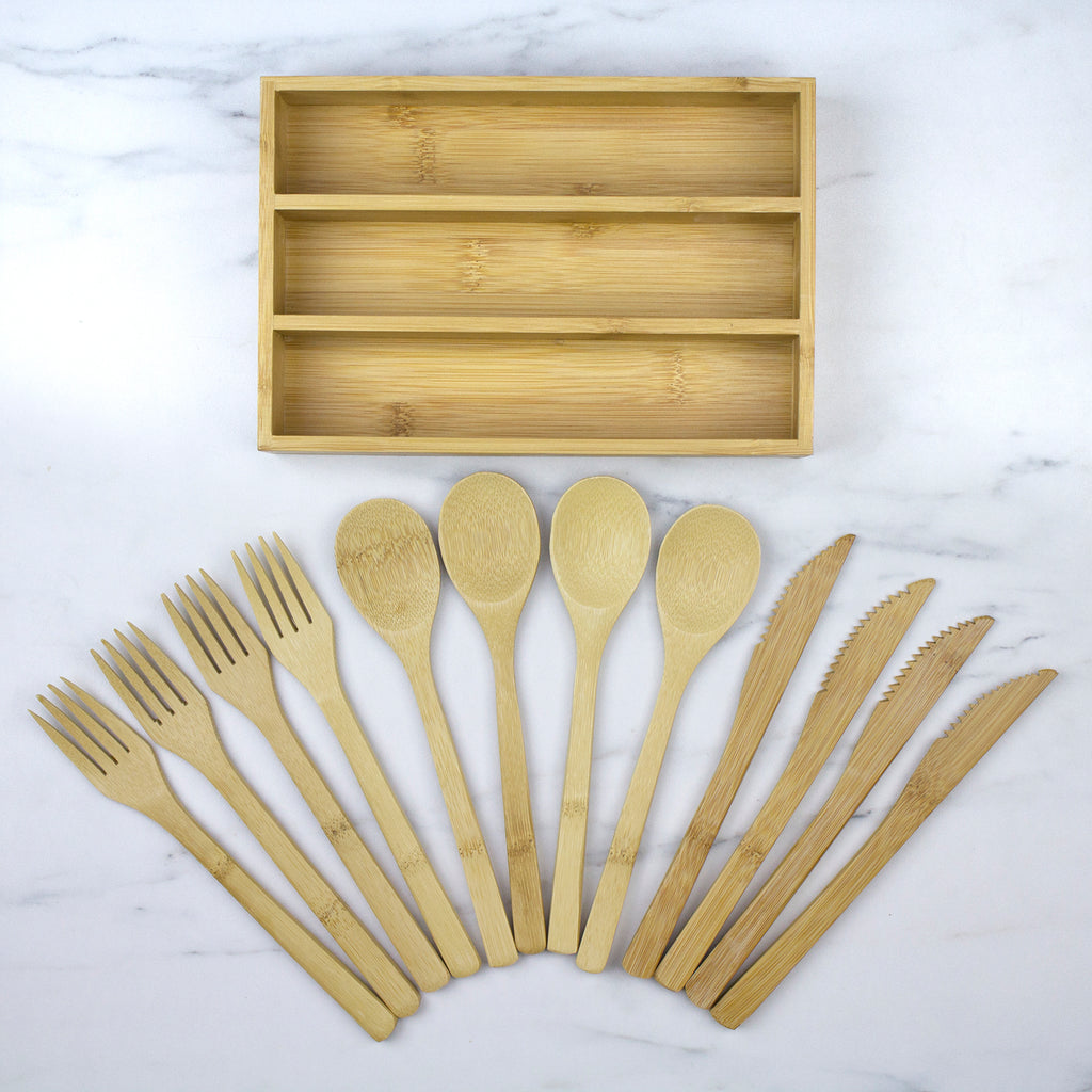 12-Pc. Bamboo Flatware Set with Storage Case