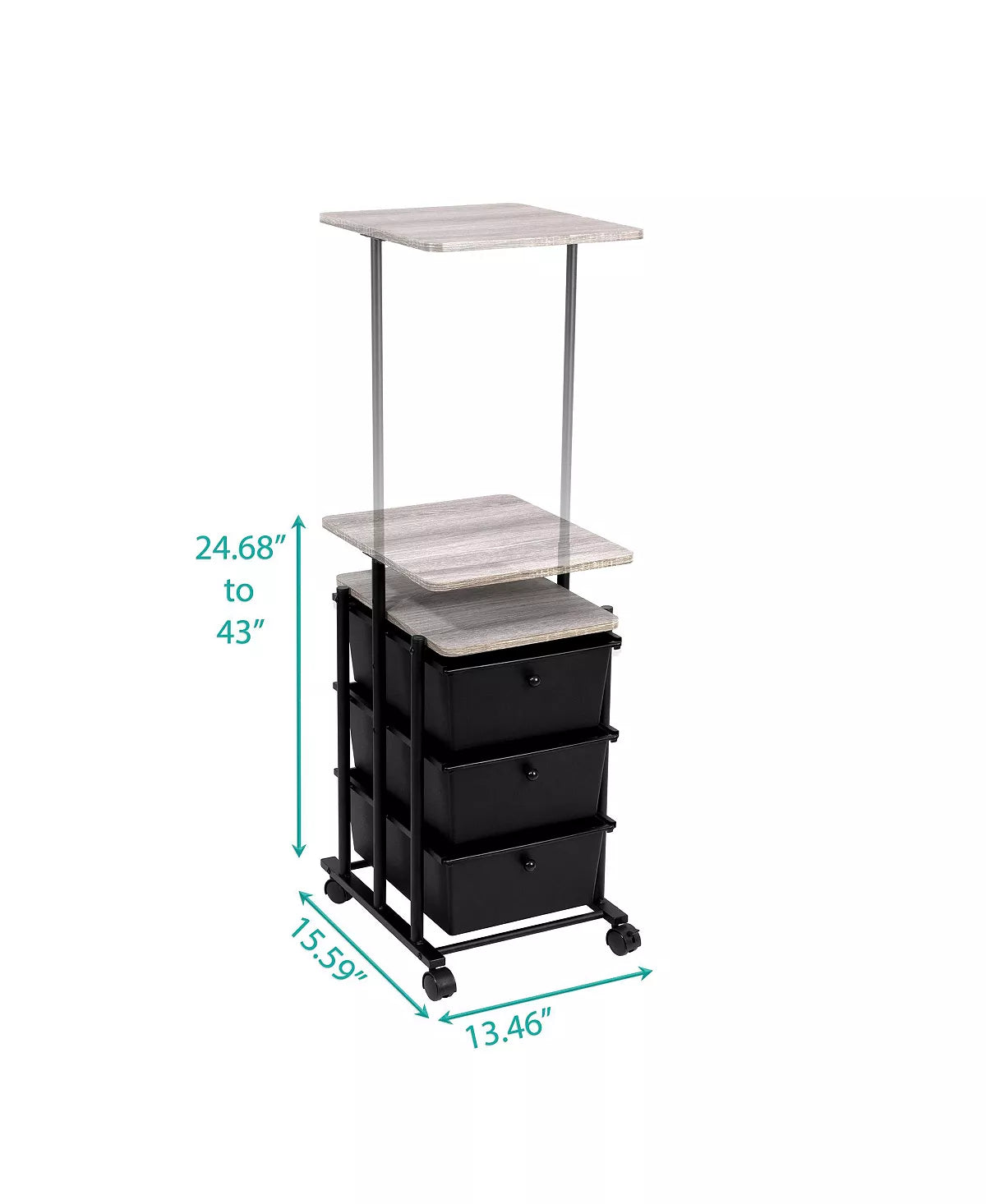 Adjustable Height 3-Drawer Cart Matte Black