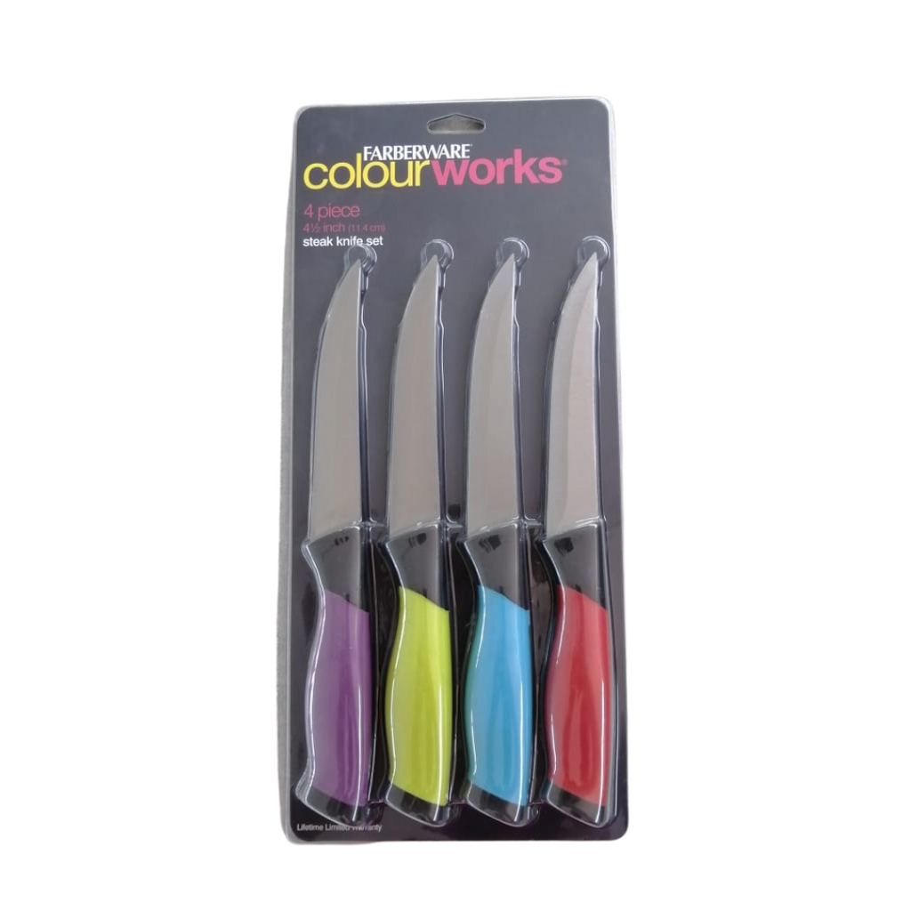 4 PC STEAK KNIFE SET COLOURWORKS 4.5"