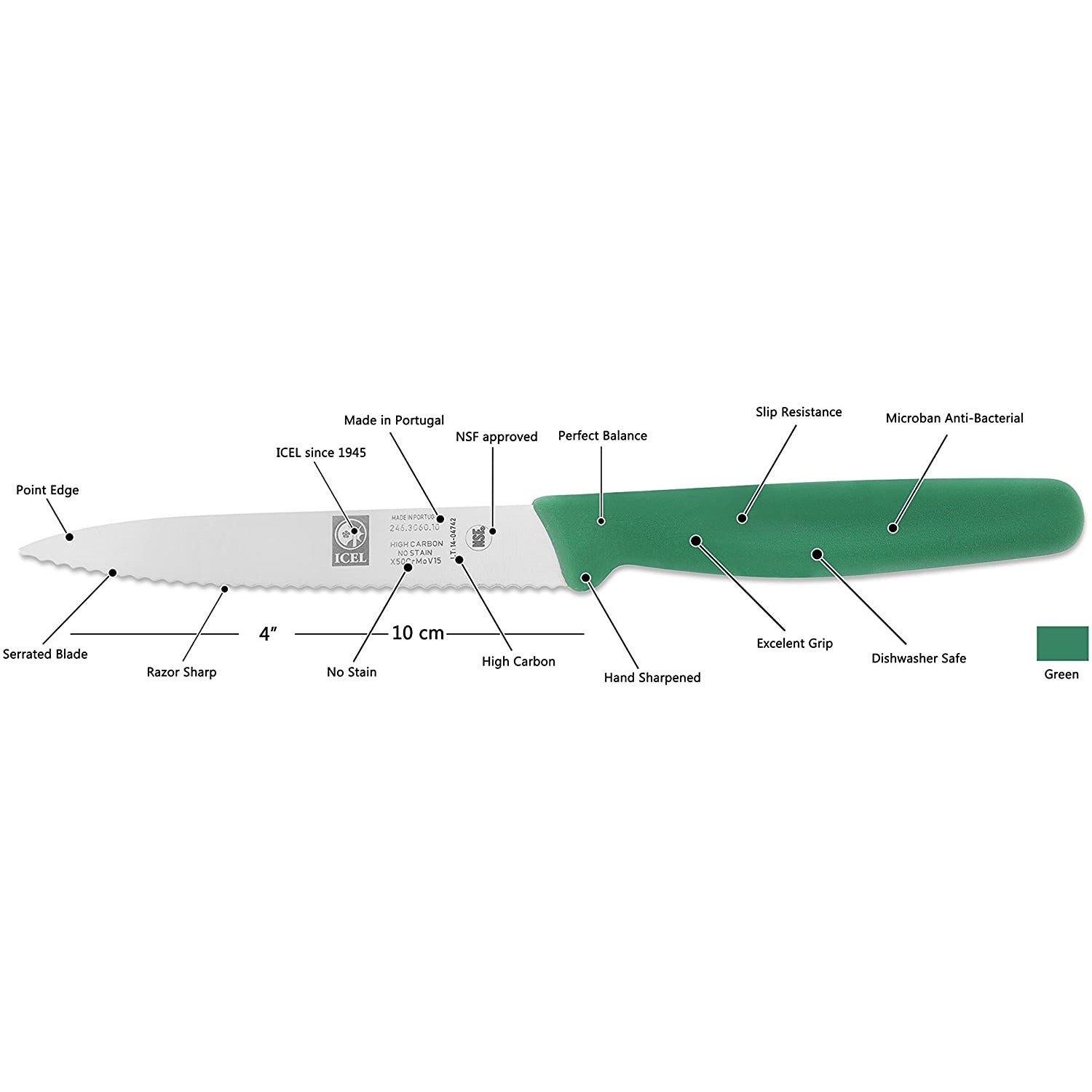 Green 4" Serrated Paring Knives