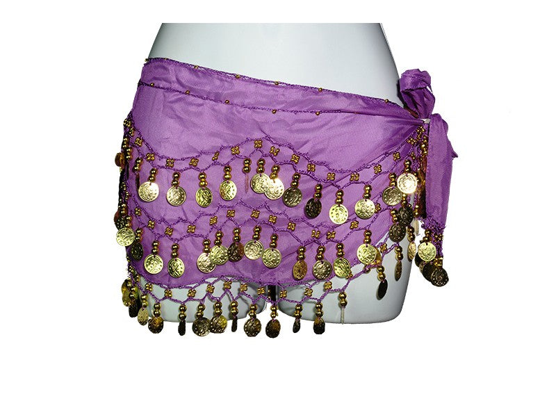 Scarf with Beads and Coins, Purple
