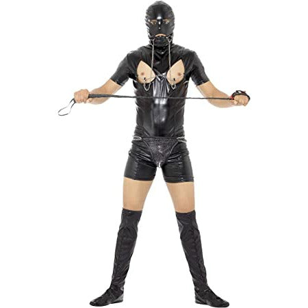 Bondage gimp costume with bodysuit black