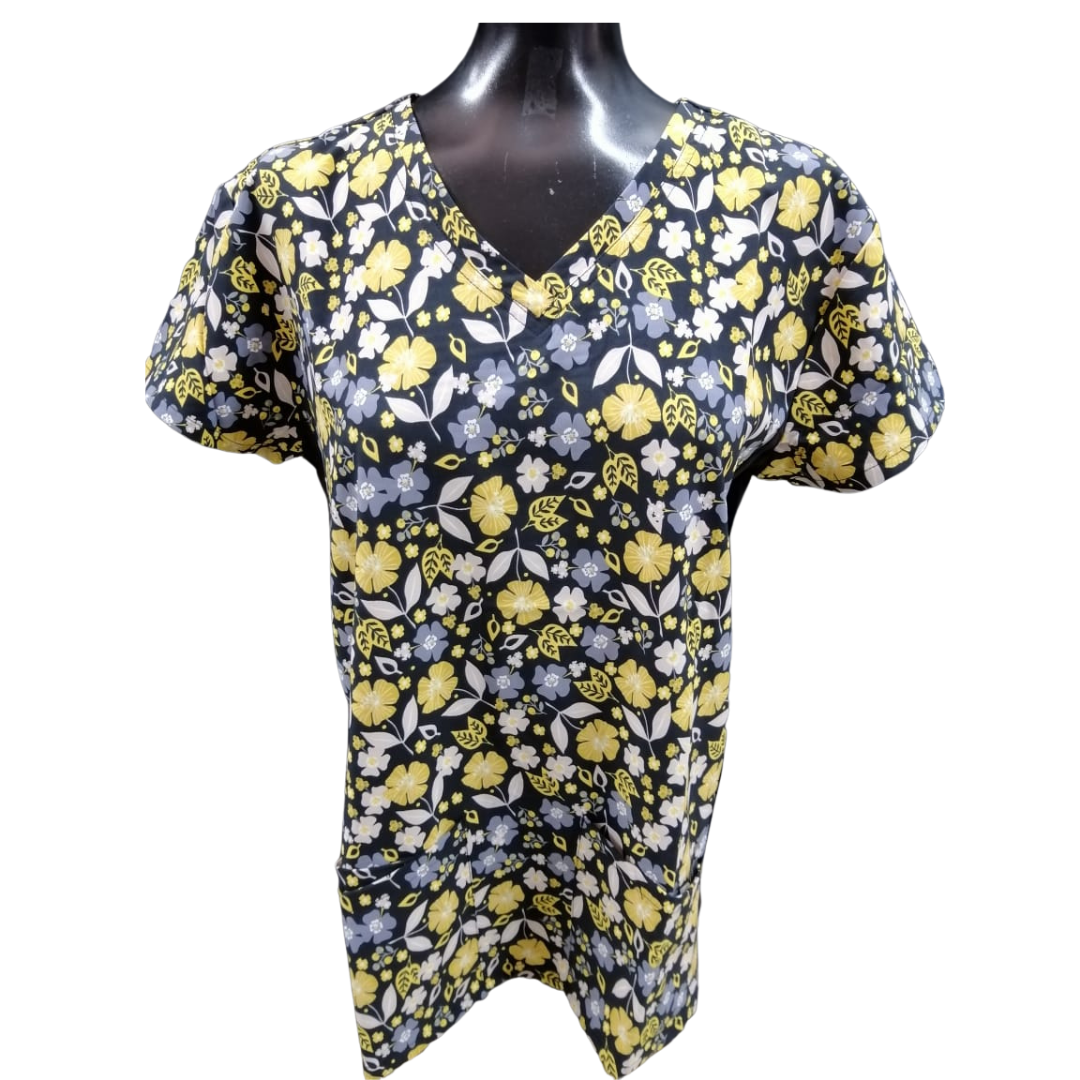 Printed Shirt Black w/ Gold flowers