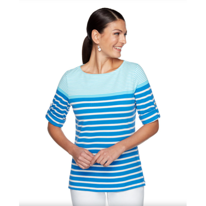 Blusa de Rayas Blancas, Azul Multicolor Ruby Rd