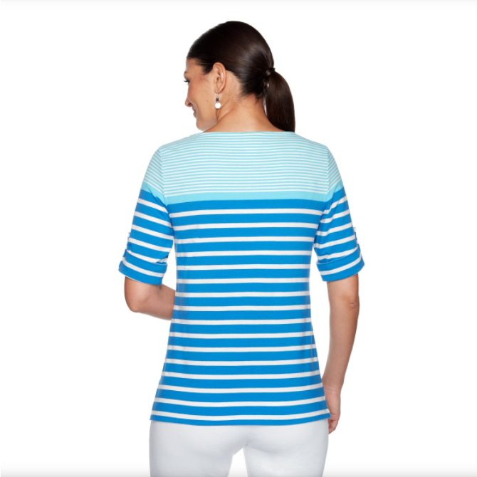 Blusa de Rayas Blancas, Azul Multicolor Ruby Rd