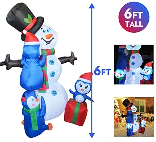 6 FT Tall  Inflatable Snowman with Three Penguins