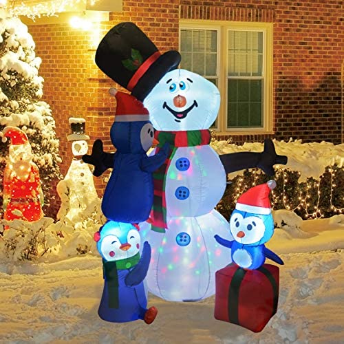 6 FT Tall  Inflatable Snowman with Three Penguins