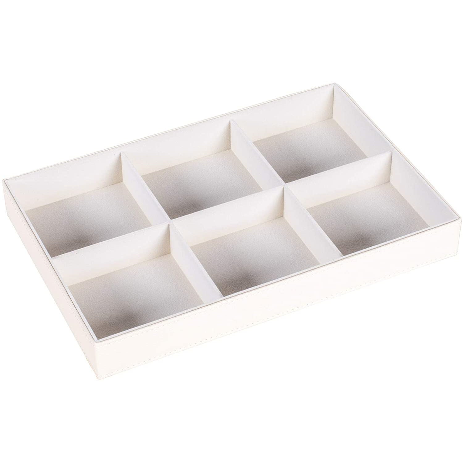 Jewelry Storage Organizer Tray 6-Compartment White