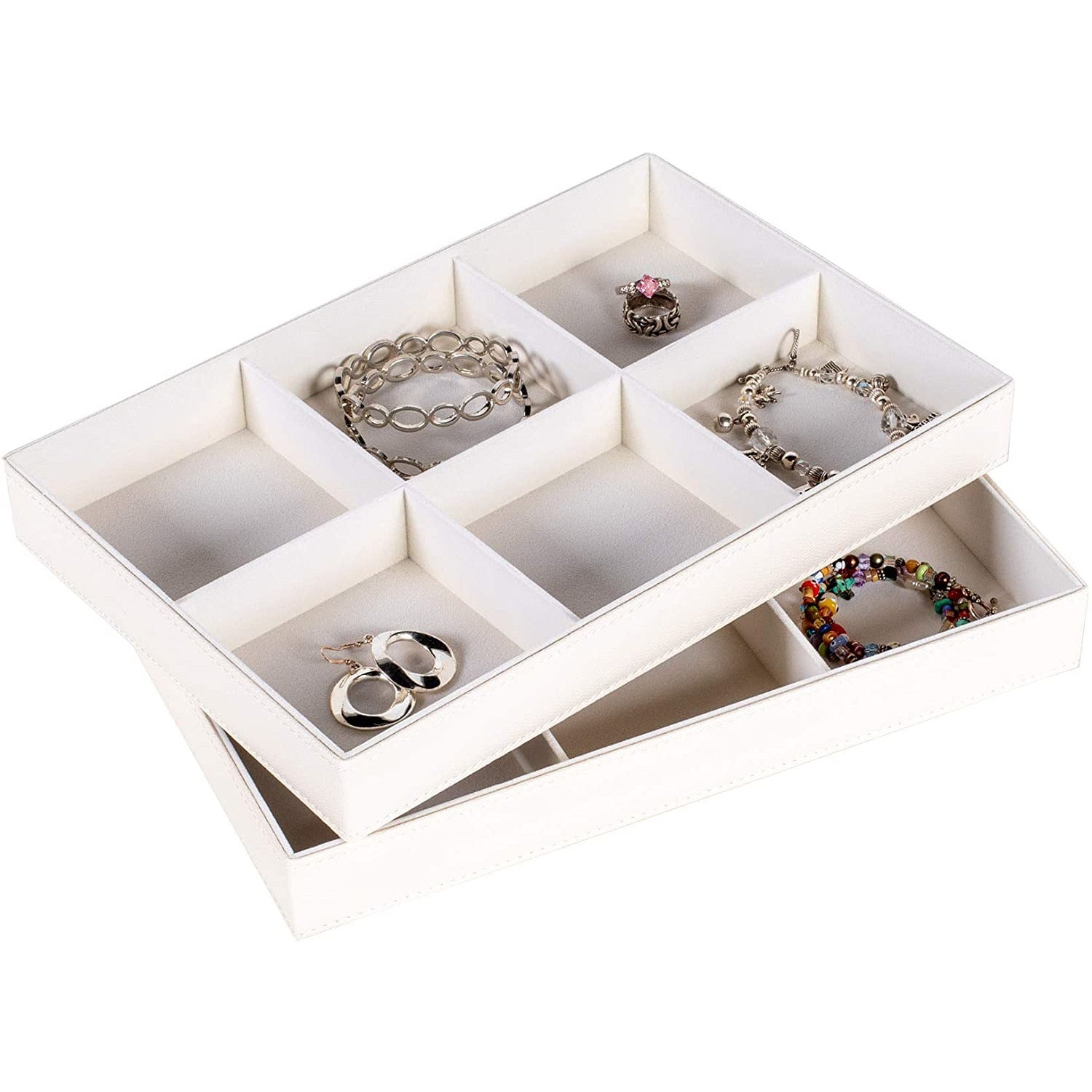 Jewelry Storage Organizer Tray 6-Compartment White