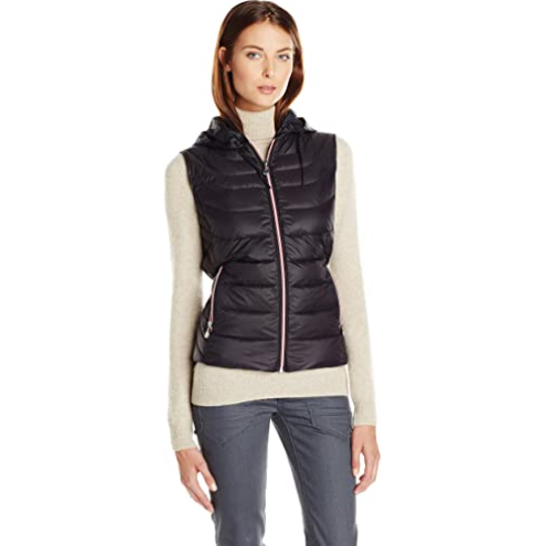 Women's Packable Cinched Back Fit-and-Flare Vest with Detachable Hood