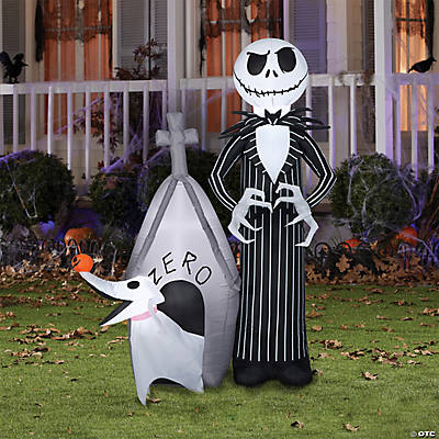 Inflatable Jack Skellington and Zero with House Outdoor Halloween