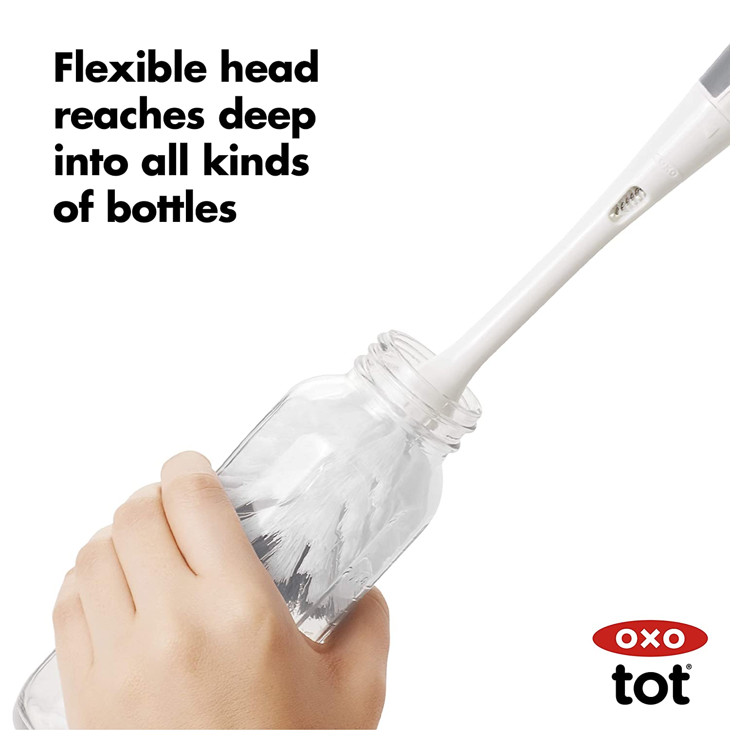 OXO Tot Bottle Brush with Nipple Cleaner and Stand Gray