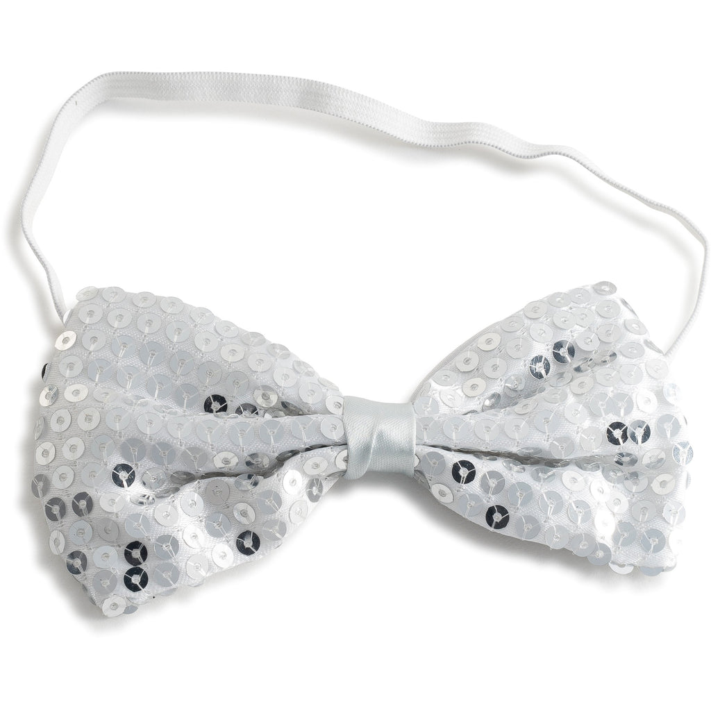 Silver Sequined Bow Tie - One Size