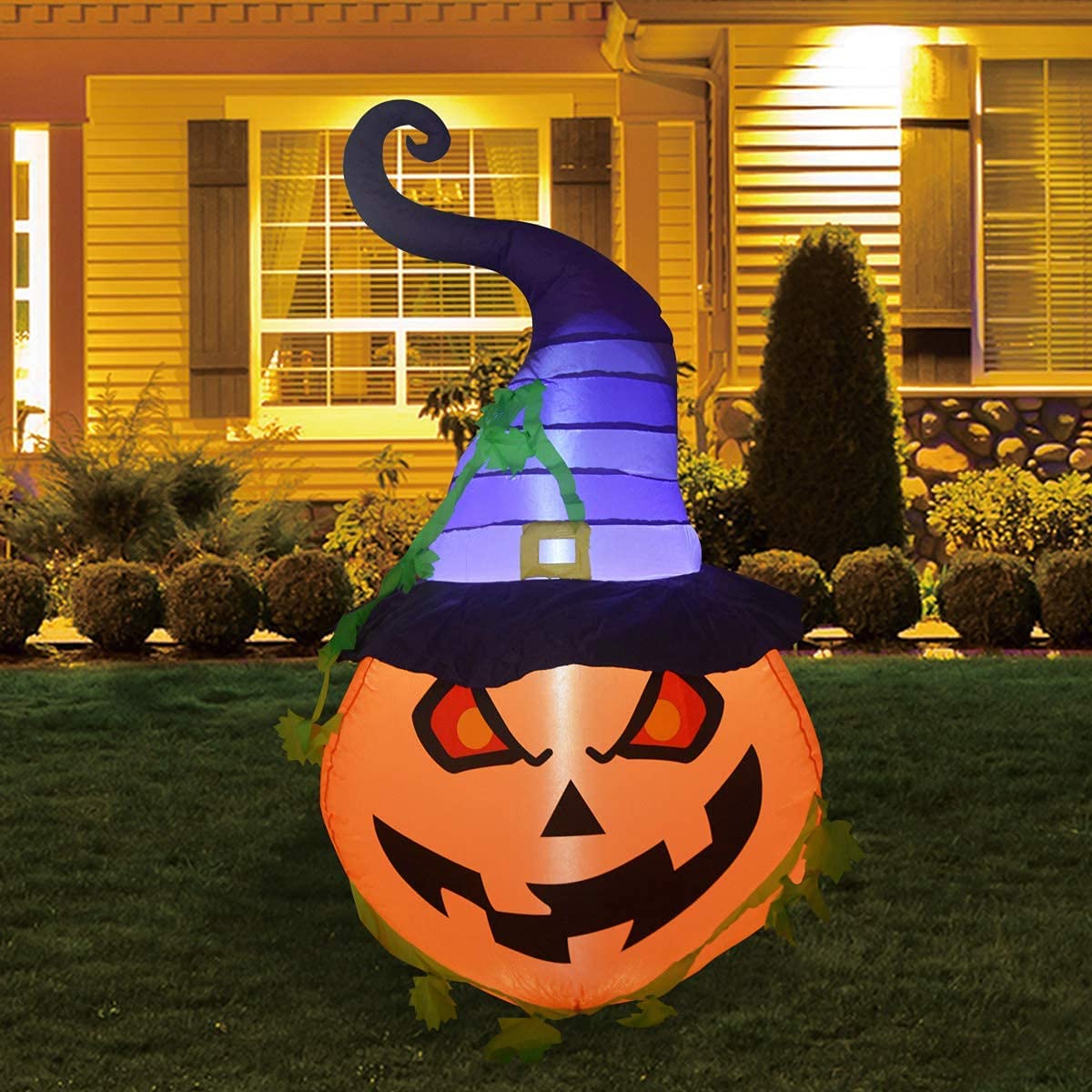 5 FT Halloween Inflatable Pumpkin with Wizard Hat with Build-in LED