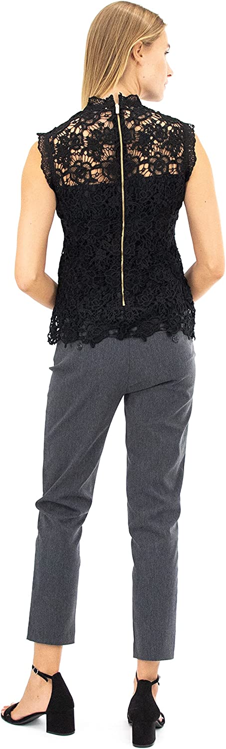 Sleeve Crew Neck SS Zip Up Lace Black- Nanette Lepore