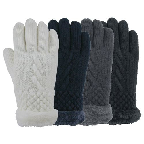 Cable Faux Fur Lined Glove in 4 Colors