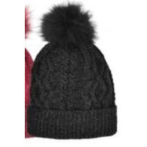 Satin Chenille Hat with Faux Fur Pom in 4 colors