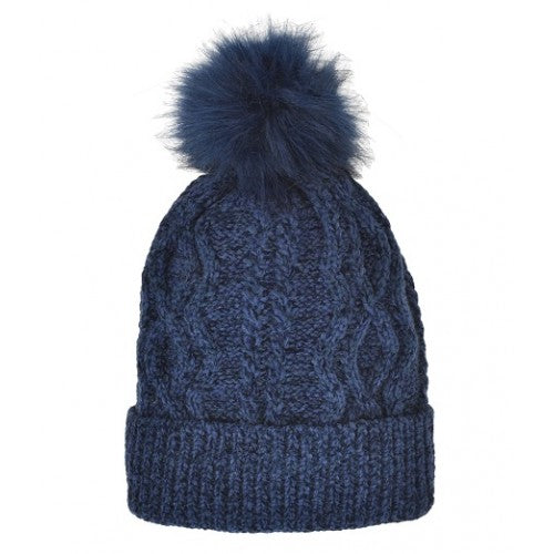 Satin Chenille Hat with Faux Fur Pom in 4 colors