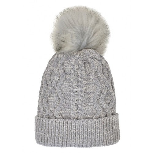 Satin Chenille Hat with Faux Fur Pom in 4 colors