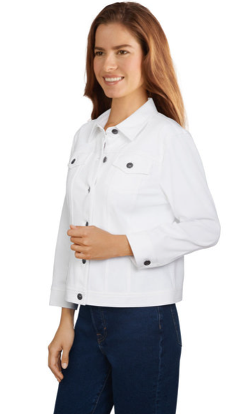 Women's Button-Front Knitted Twill Jacket White