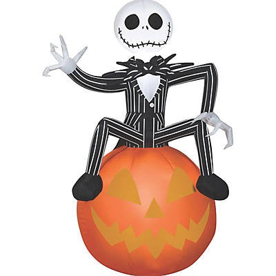 Inflatable Jack Skellington on Jack-o-Lantern Outdoor Halloween