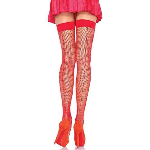 Fishnet Thigh Highs with Backscam Red