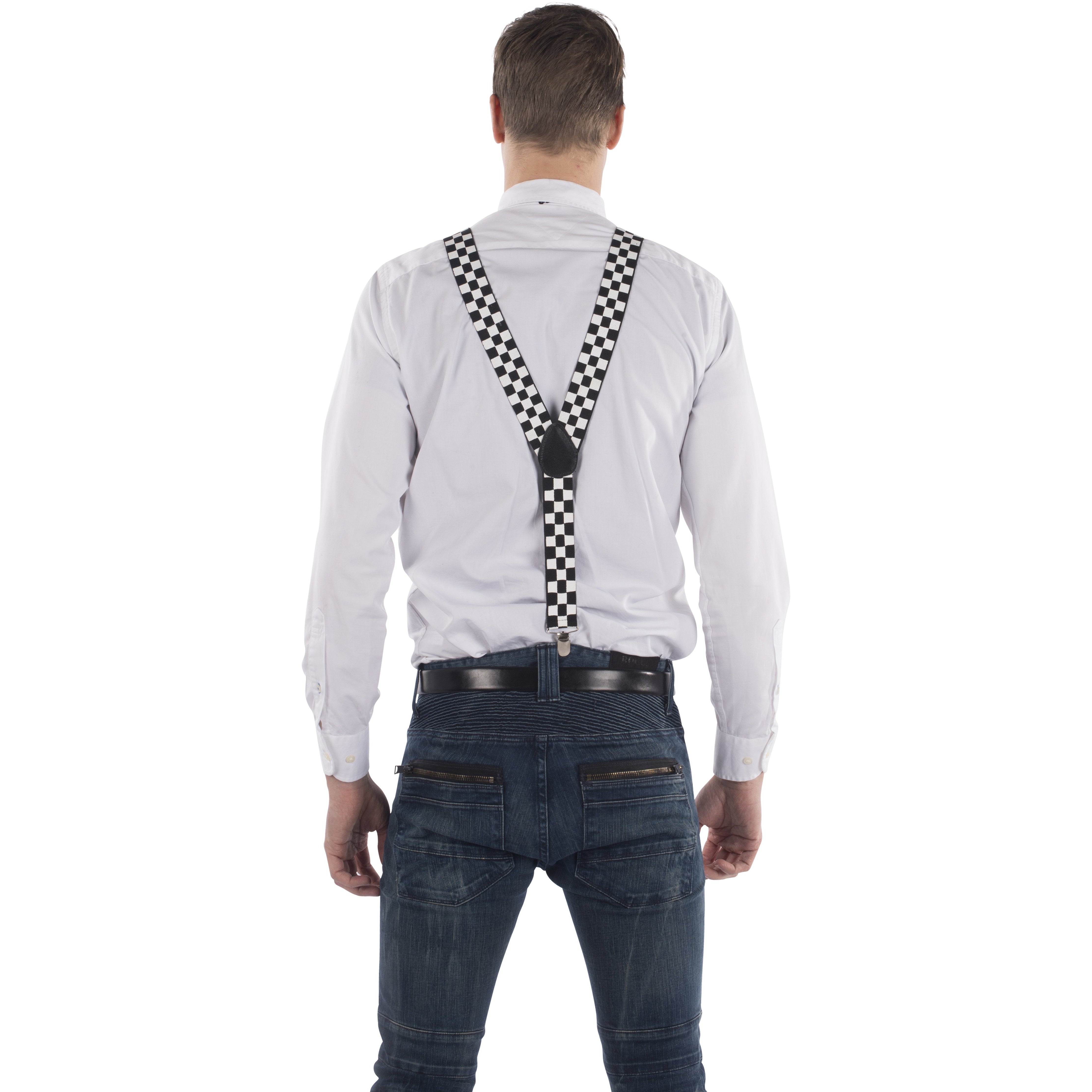 BLACK & WHITE CHECKERED SUSPENDERS