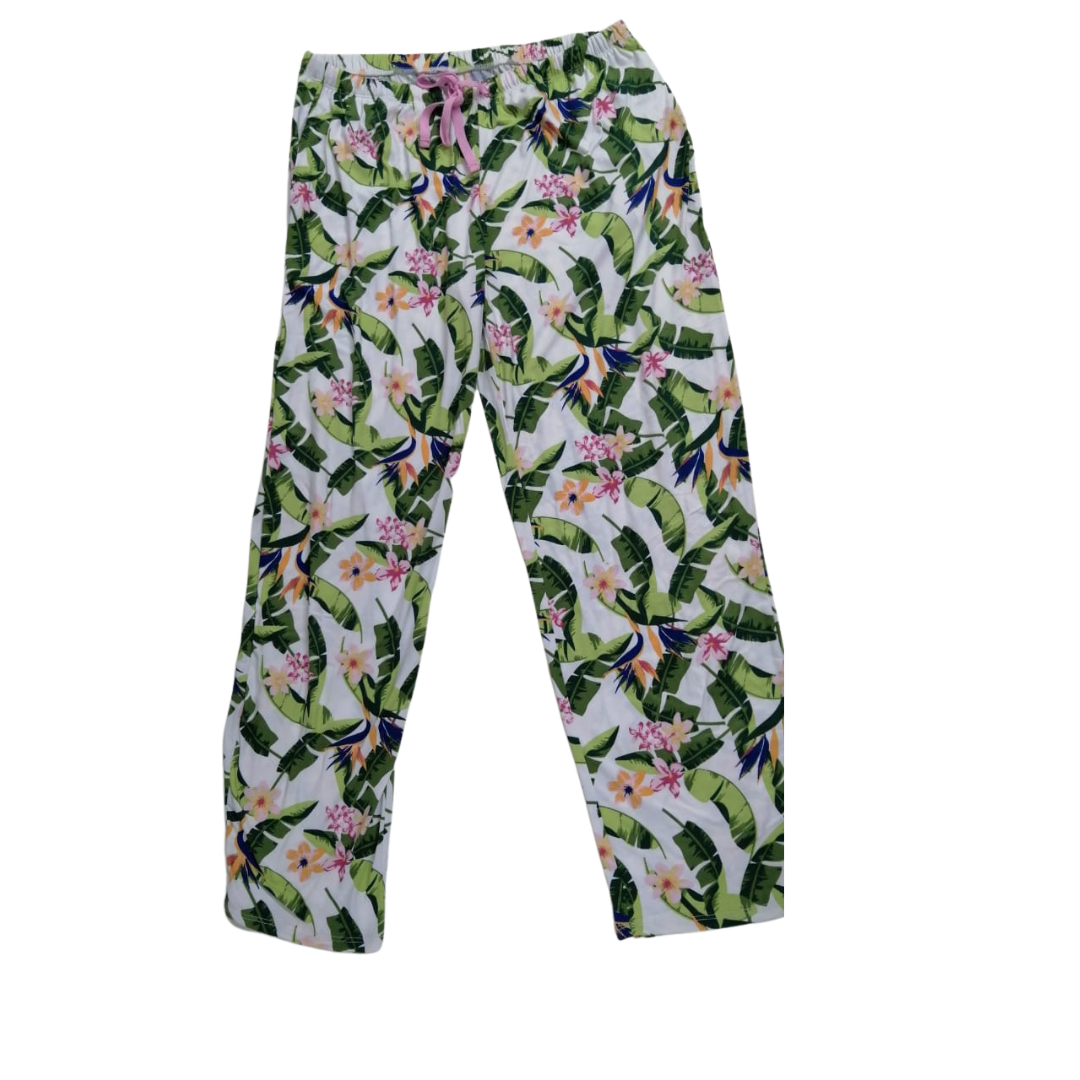 Pantalon de pijama blanco con hojas verdes