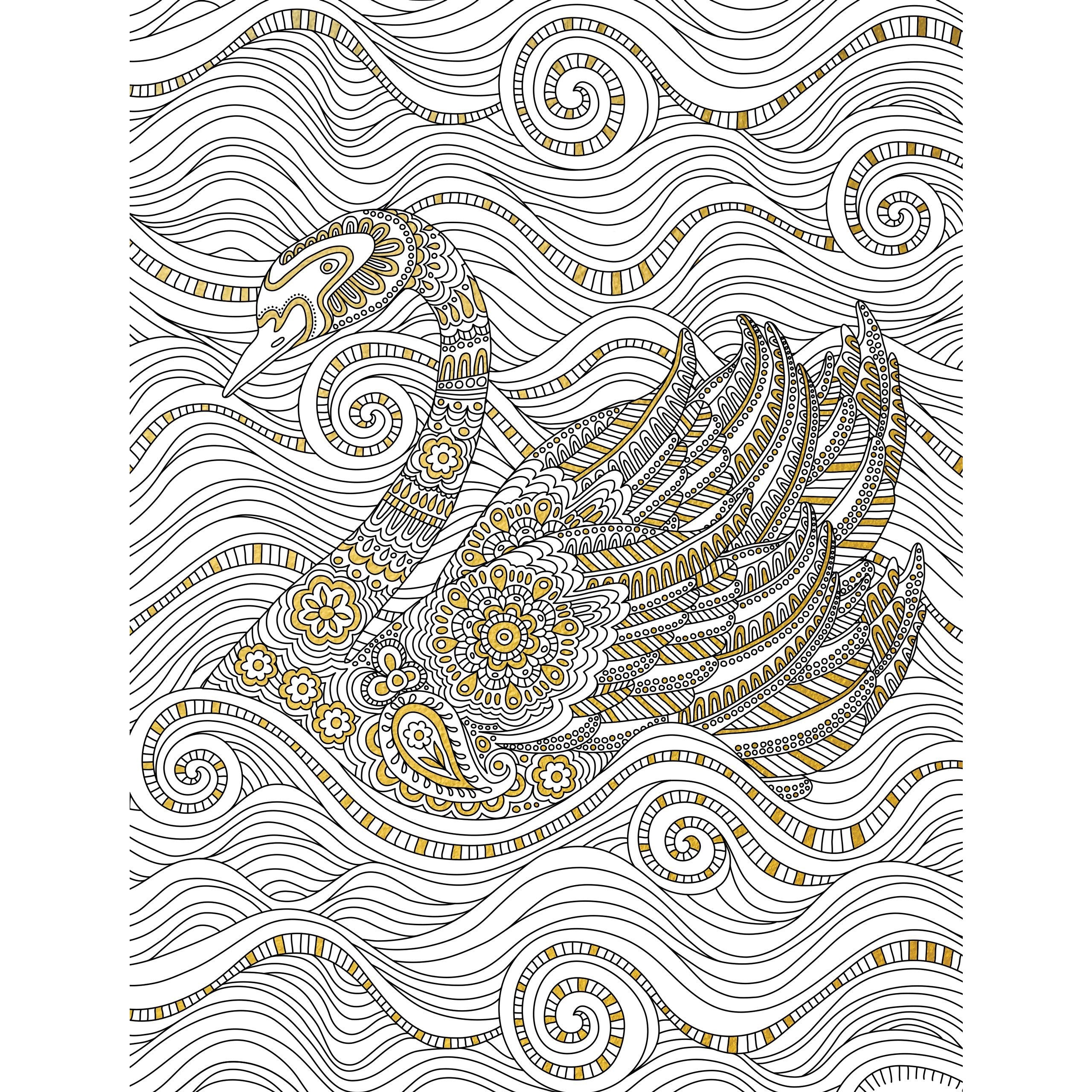 GOLD FOIL COLORING PRINTS BLOOMS BIRDS & BUTTERFLIES