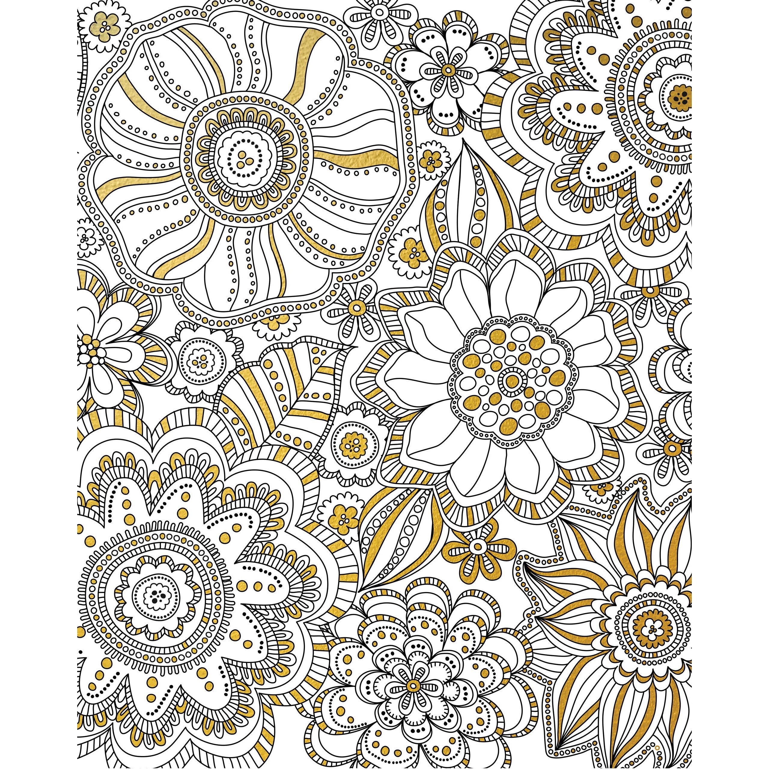 GOLD FOIL COLORING PRINTS BLOOMS BIRDS & BUTTERFLIES