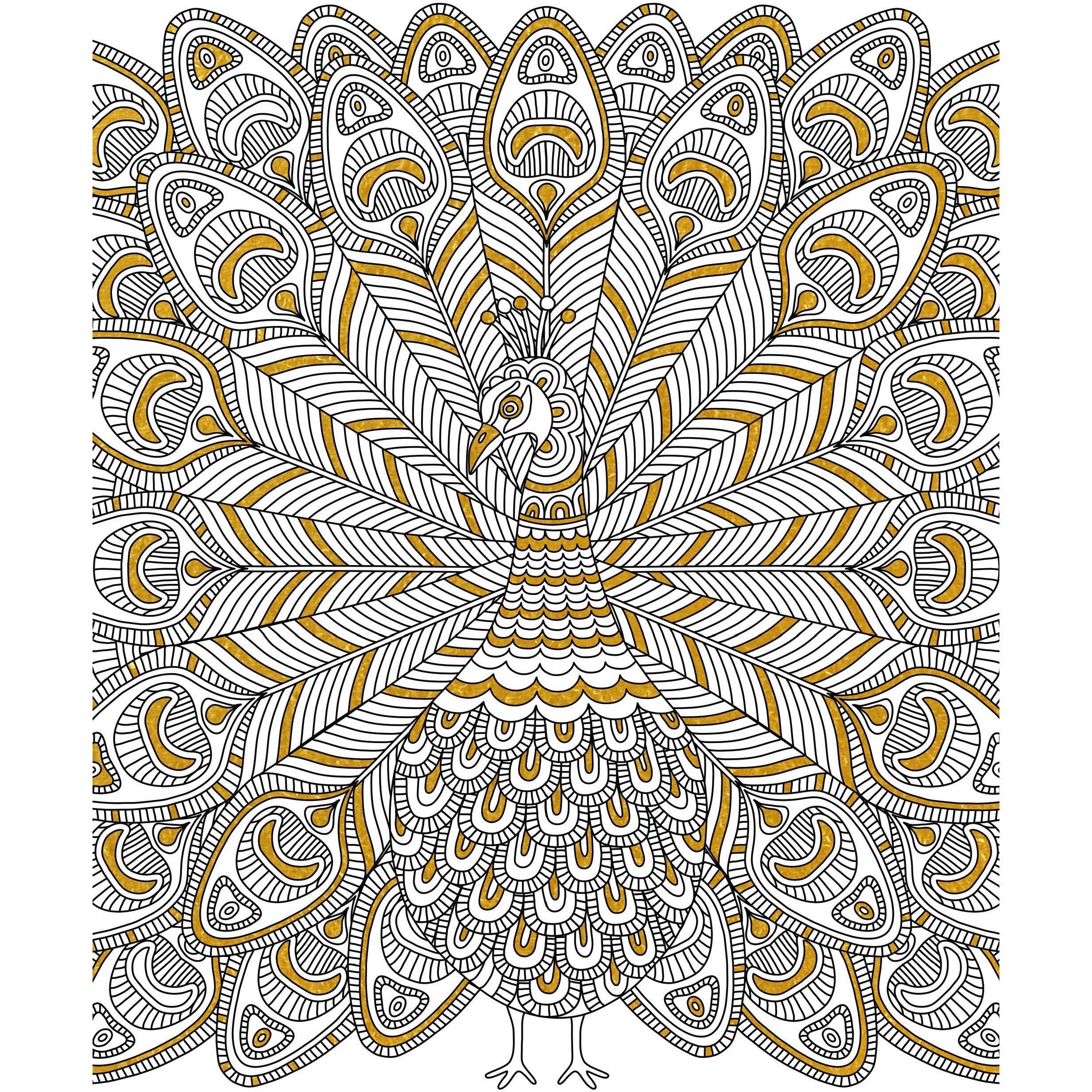 GOLD FOIL COLORING PRINTS BLOOMS BIRDS & BUTTERFLIES