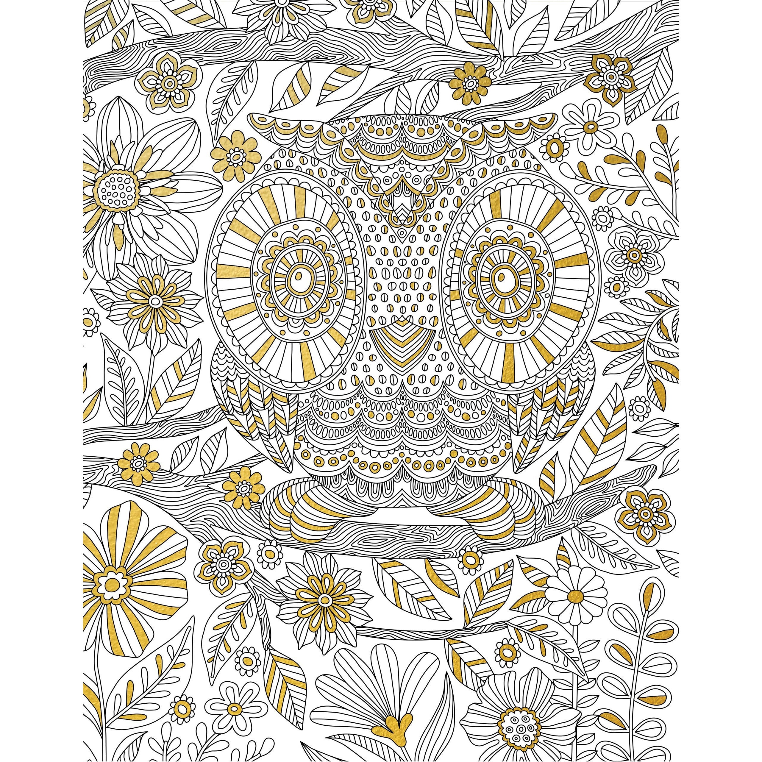 GOLD FOIL COLORING PRINTS BLOOMS BIRDS & BUTTERFLIES