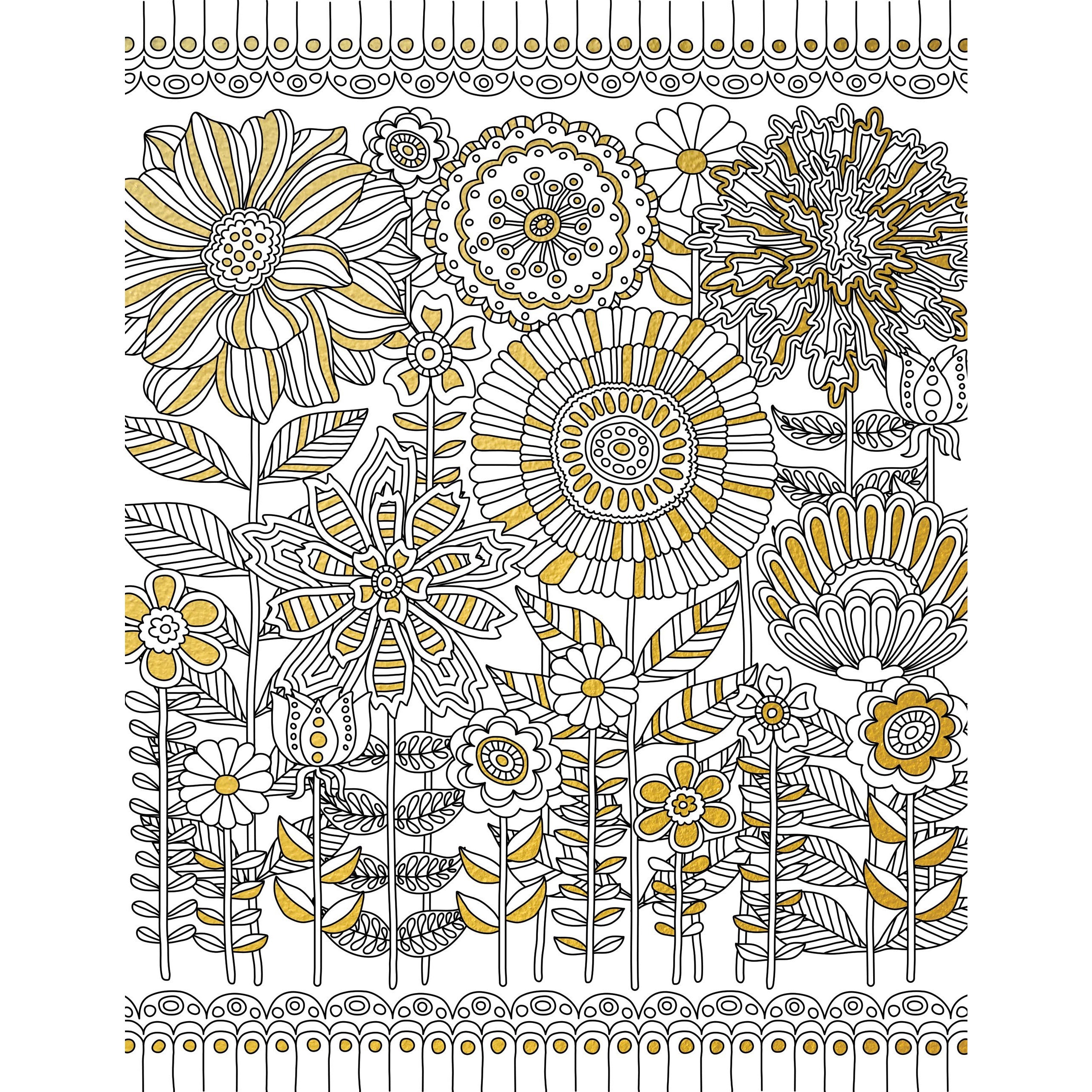 GOLD FOIL COLORING PRINTS BLOOMS BIRDS & BUTTERFLIES