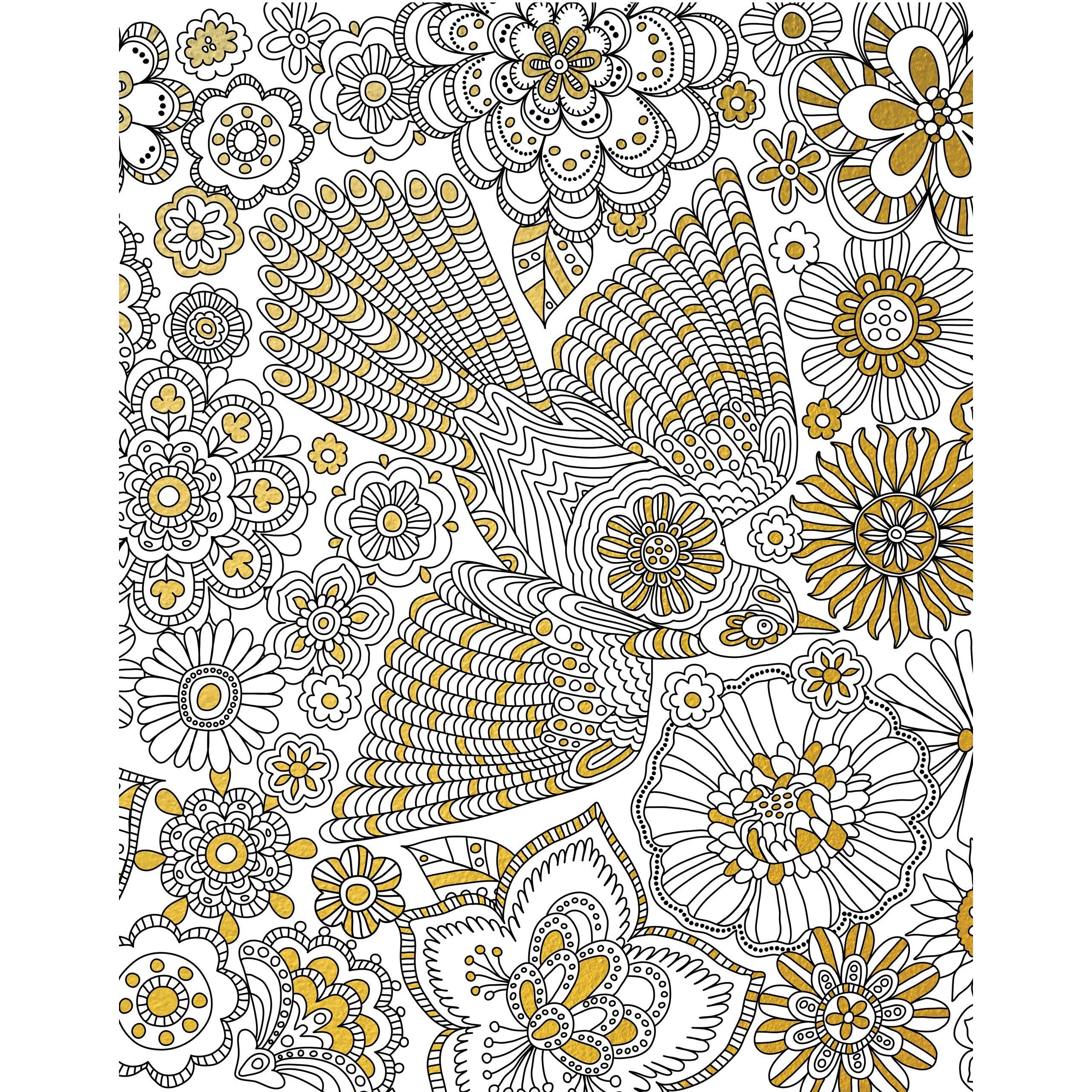 GOLD FOIL COLORING PRINTS BLOOMS BIRDS & BUTTERFLIES