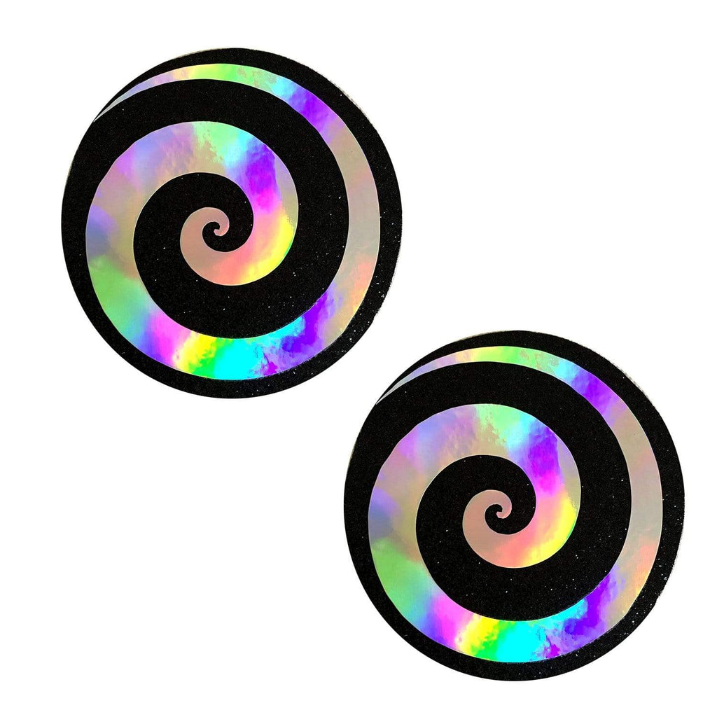 Holographic Spiral on Black Malice Glitter Nipztix Pasties